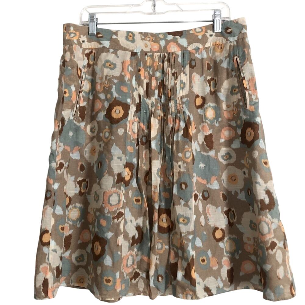 Banana Republic Abstract Floral Brown Multicolor Knee Length Pleated Skirt